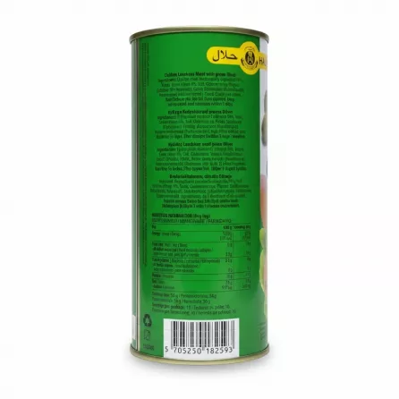 Back label with ingredient and nutrition information