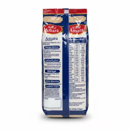 Amara Fine Wheat Bran back packaging with nutritional info
