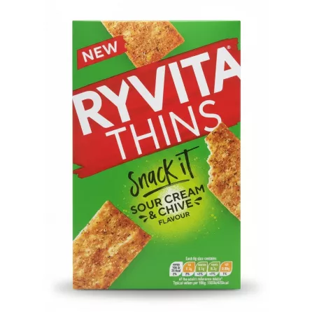 Ryvita Thins sour cream & chive flavour snack box front