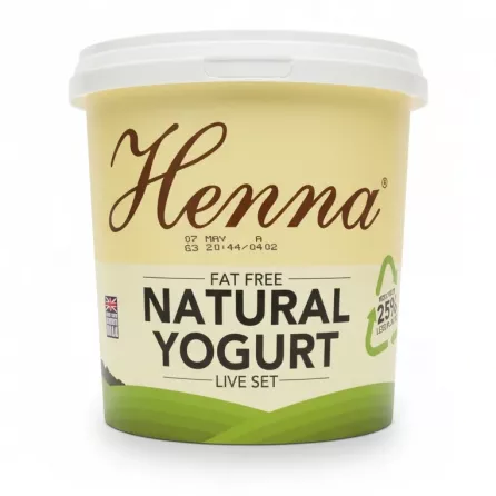 Henna fat free natural yogurt tub front label