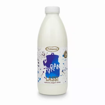 Bottle of Pakeeza Ayran Lassi natural low-fat yogurt drink