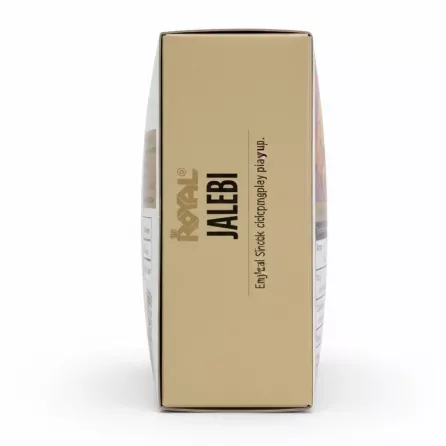 Back of the Royal Jalebi box showing ingredients, nutritional info, and storage advice