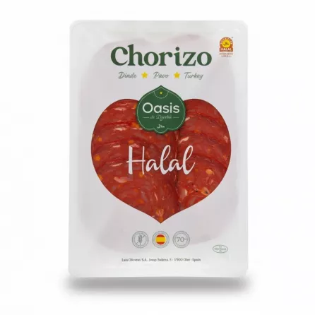 Oasis Turkey Halal Chorizo Slices front packaging