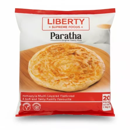 Liberty Supreme Foods Paratha flatbread pack front with image of cooked flatbread