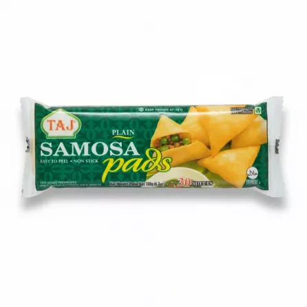 Package of Taj plain samosa pastry sheets showing product front