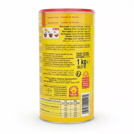CalNort Vegetable Stock Powder 1kg yellow container nutrition and storage info