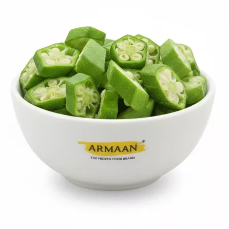 Armaan brand frozen okra cut in a bowl