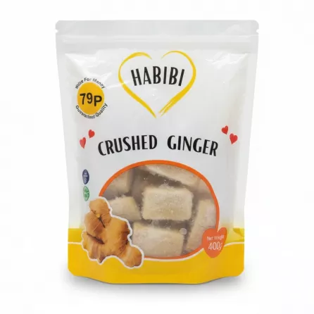 Pack of frozen crushed ginger cubes in plastic pouch