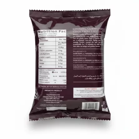 back of Taj Paratha package showing nutrition and cooking instructions