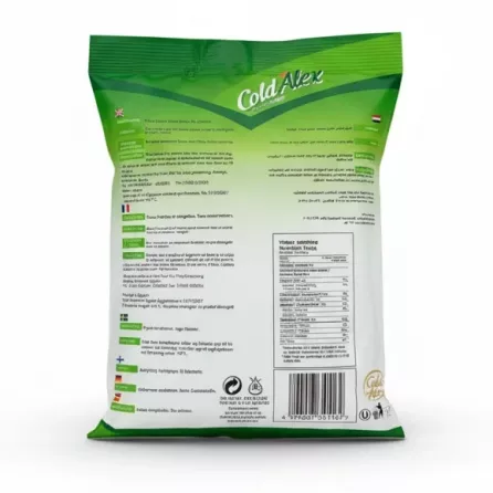 Cold Alex Frozen Broad Beans packaging back with nutritional facts