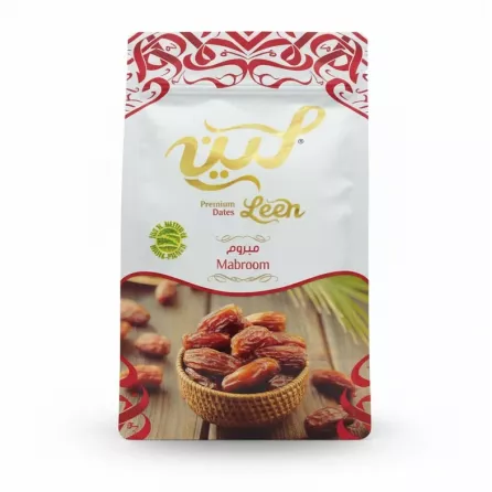 Front pack of Leen Premium Dates Mabroom showing branding and dates image