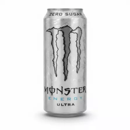 Silver can of Monster Energy Ultra drink with zero sugar label