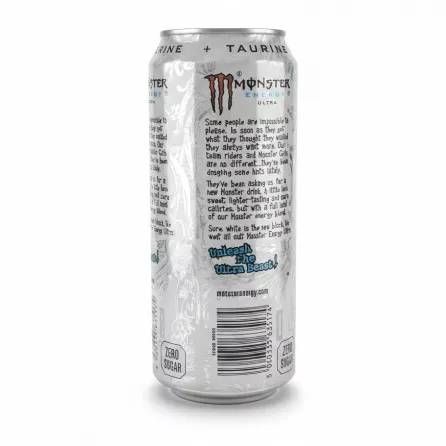 Back view of can showing Monster Energy Ultra text and barcode