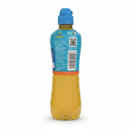 Lucozade Sport Orange bottle back view with barcode