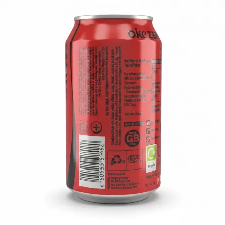 Back side of Coca-Cola Zero Sugar can showing nutrition information and recycling details