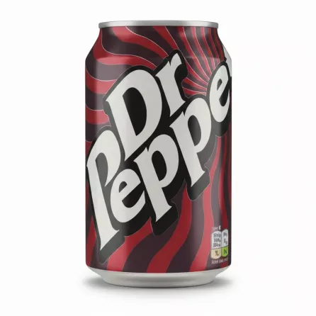 Dr Pepper red and black canned sparkling fruit flavour soft drink