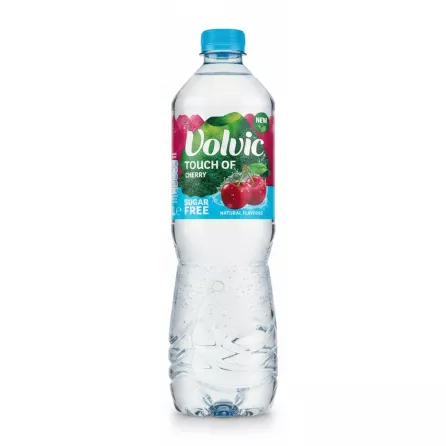 Volvic Touch of Cherry sugar-free sparkling water bottle front view