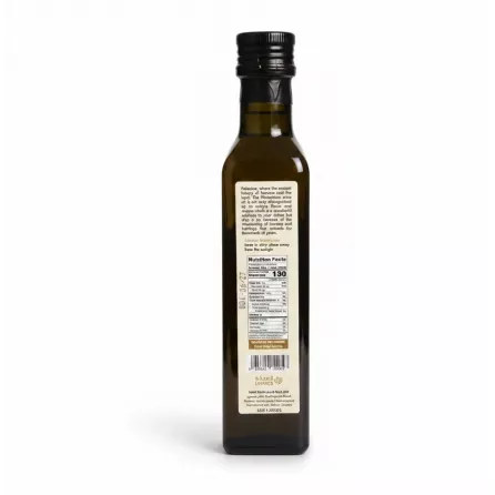 Bottle of Al Quds Palestinian Extra Virgin Olive Oil back label with nutrition facts