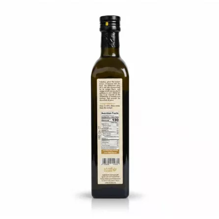 Back label showing nutritional facts and storage instructions of Al Quds olive oil