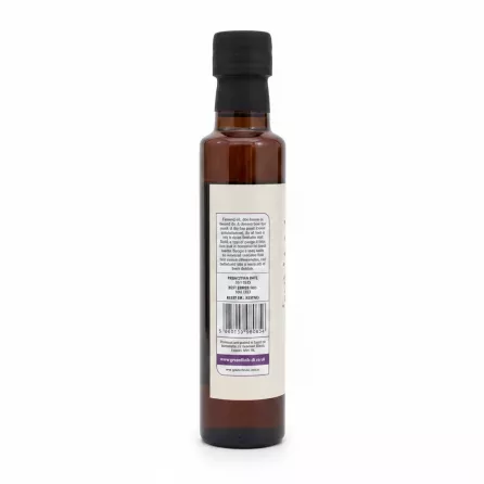 Back label of Greenfields Pure Flax Oil bottle with production and expiry date, barcode