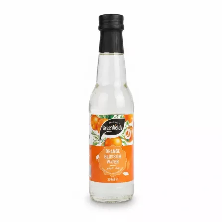 Greenfields Orange Blossom Water bottle with orange blossom and leaves on label