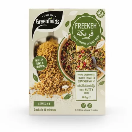 Greenfields Freekeh Lightly Toasted Cracked Wheat front packaging