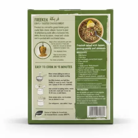 Greenfields Freekeh nutrition and cooking instructions on back packaging