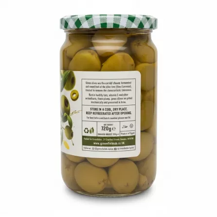 Back label of Greenfields jar describing product