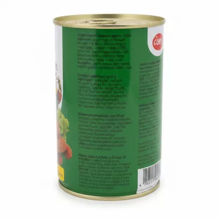 Ingredients and nutrition facts on Robert Chicken Cocktail Sausages can