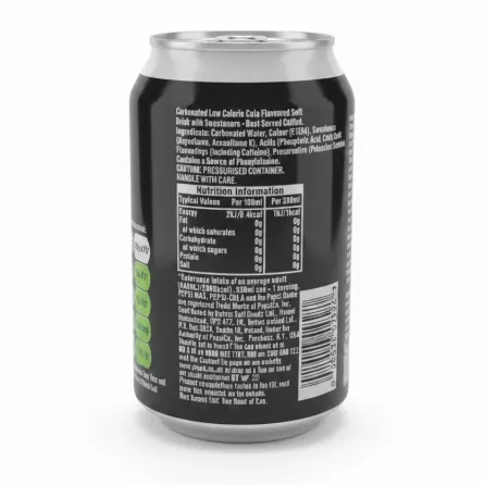 Pepsi Max can back view showing nutritional facts and ingredients