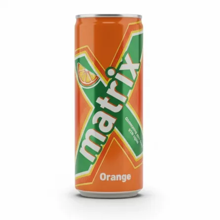Front view of Matrix Orange carbonated drink in slim can