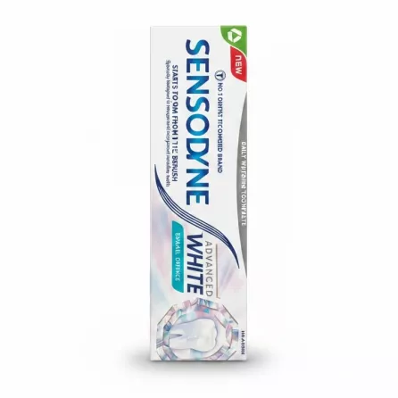 Pack of Sensodyne Advanced White toothpaste box front