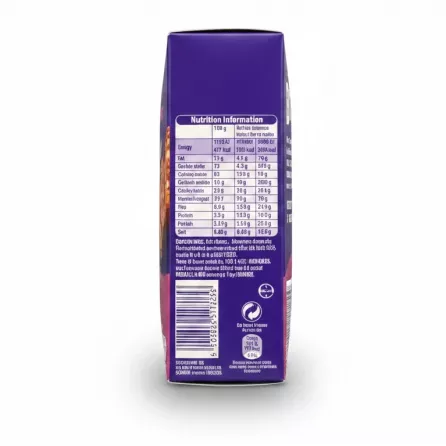 Cadbury Brunch Sweet Raisins bar box back with nutrition info