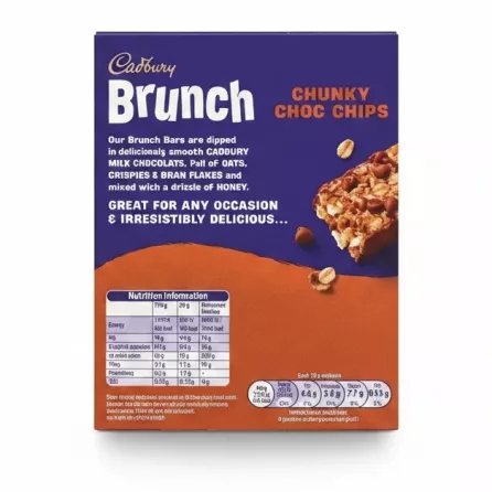 Cadbury Brunch Chunky Choc Chips box back with nutrition info