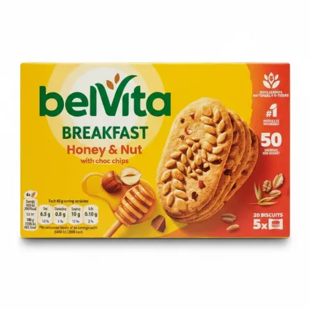 box of belVita Breakfast Honey & Nut biscuits front view