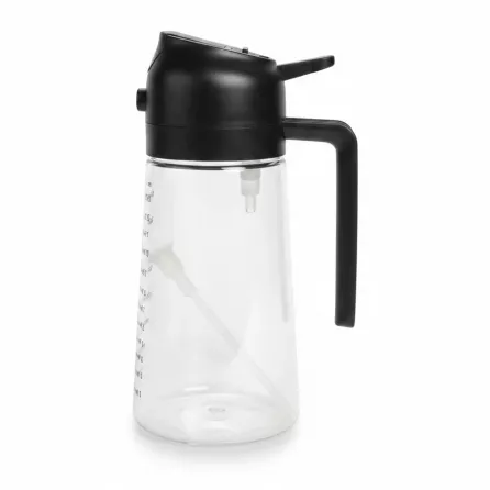 Transparent syrup dispenser bottle with black lid and handle