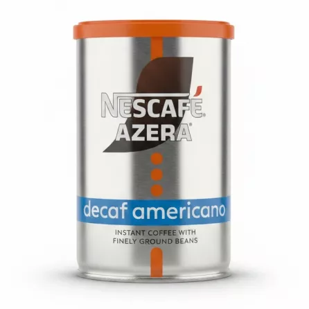 Nescafé Azera Decaf Americano instant coffee tin with orange lid