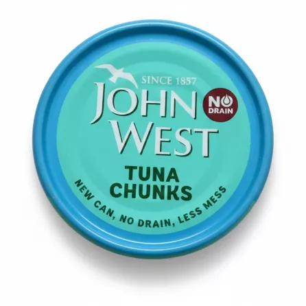 John West Tuna Chunks can top view with no drain label