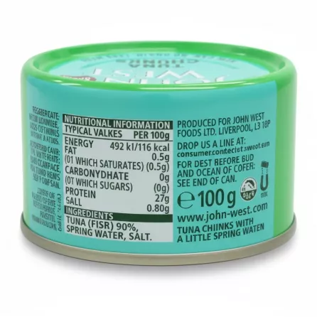 John West Tuna Chunks nutritional information and ingredients label