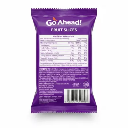 Back of Go Ahead Fruit Slices packet showing nutrition and ingredients