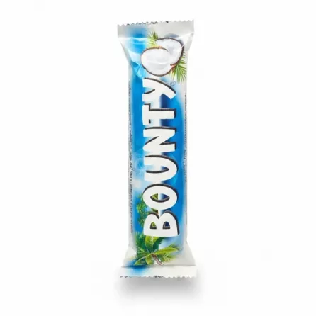 Bounty chocolate bar with coconut flavour in blue and white packaging