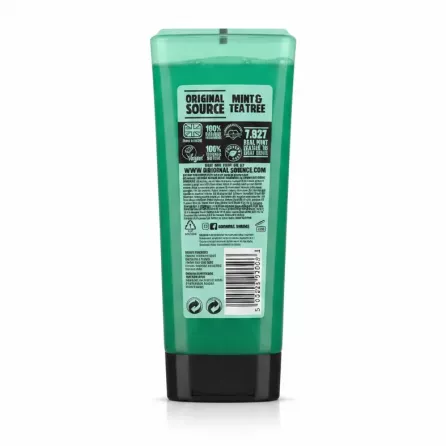 Original Source Mint and Tea Tree Shower Gel 250ml back view with ingredients and barcode