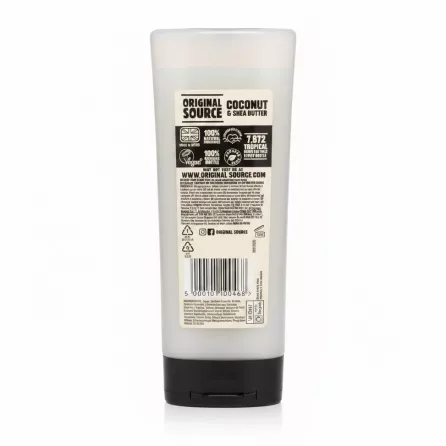 Original Source Tropical Coconut & Shea Butter Shower Gel back label and barcode