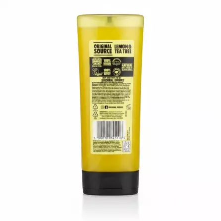 Original Source Zesty Lemon & Tea Tree Shower Gel back label with ingredients and barcode