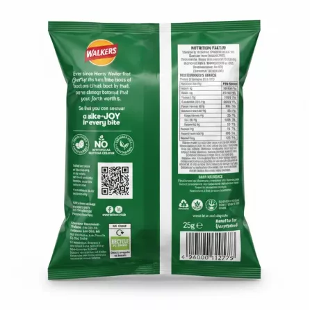Walkers Seriously Salt & Vinegar Crisps back packaging with ingredients and nutrition info