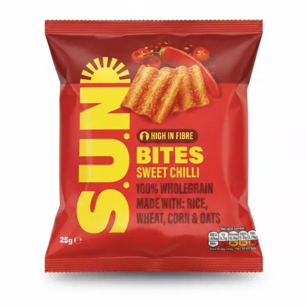 SUN Bites Sweet Chilli pack front showing wholegrain snack pieces