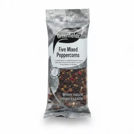 Packet of Greenfields Five Mixed Peppercorns showing front label
