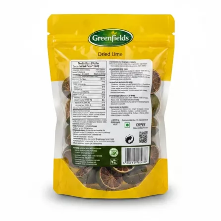 Greenfields Dried Lime back packaging with product details