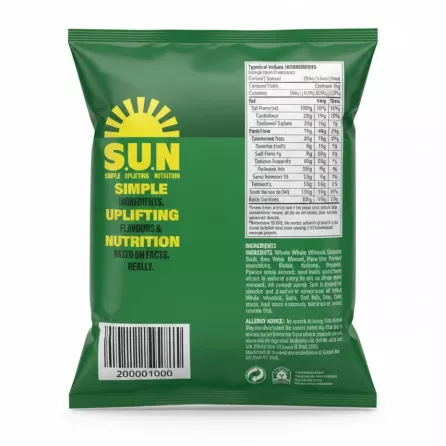 Back packaging showing nutritional facts, ingredients, and barcode