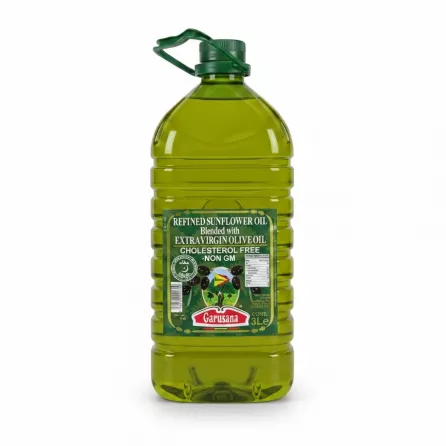 3 litre bottle of Garusana refined sunflower oil blended with extra virgin olive oil